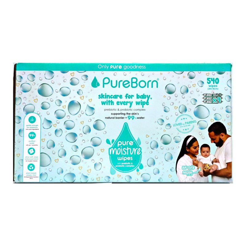 Pureborn - Pure Moisture Water Wipes - Pack of 9 - 540 Pcs