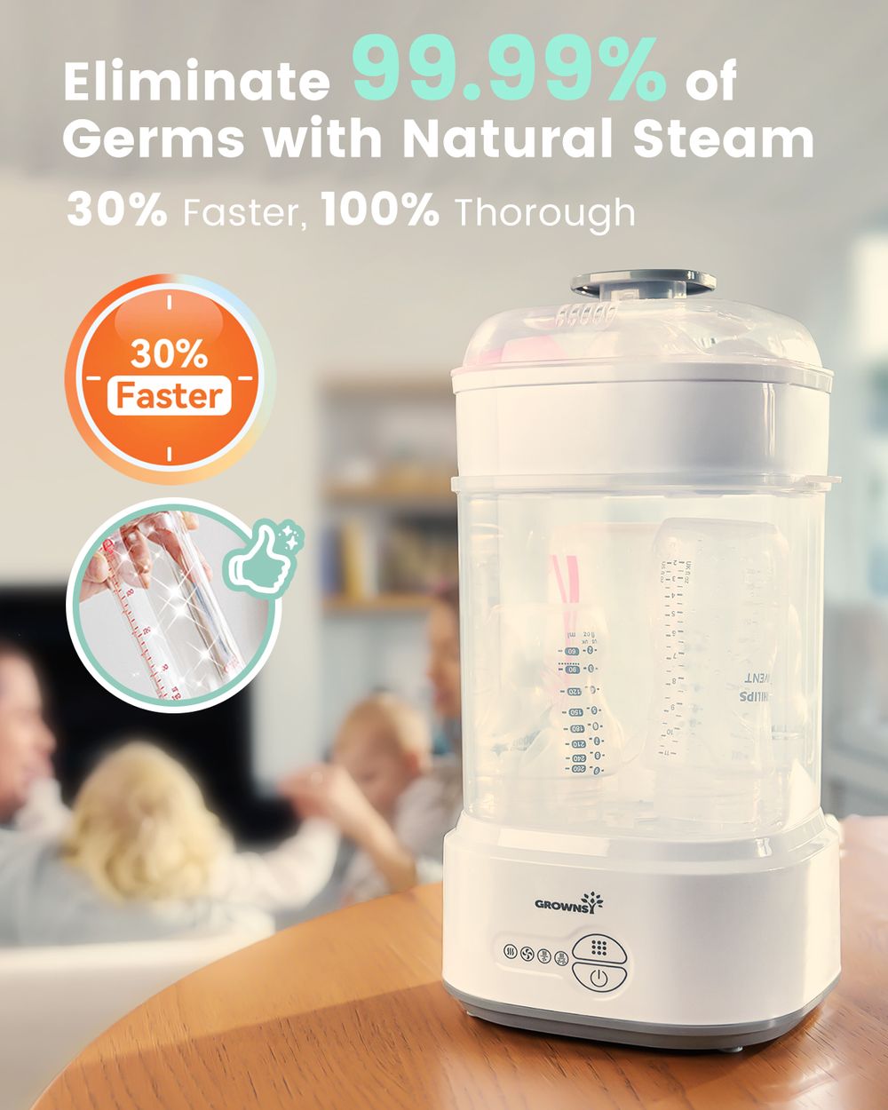 Grownsy - Bottle Sterilizer and Dryer Sterilizer - Compact Electric Steam Function