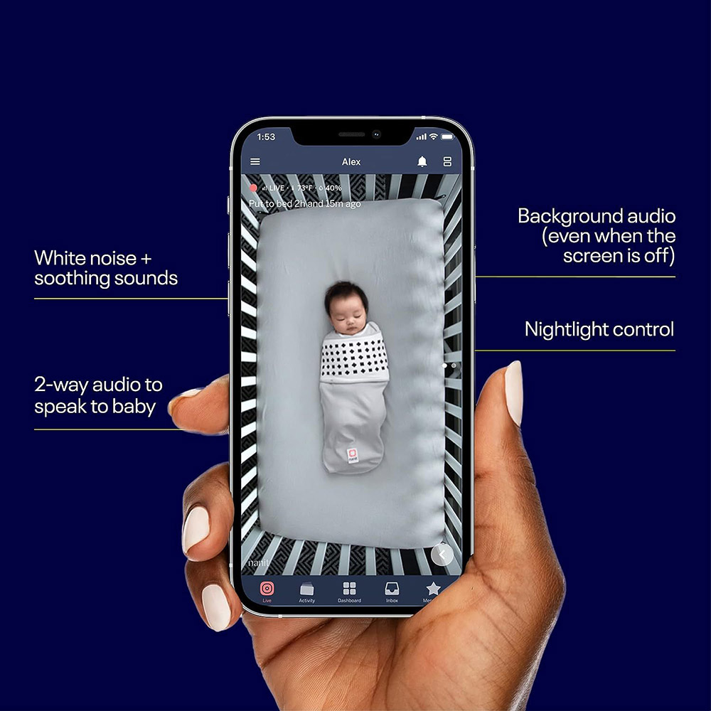 نانيت - كاميرا مراقبة أطفال برو مع حامل جداري وحامل متعدد - أسود جالاكسي