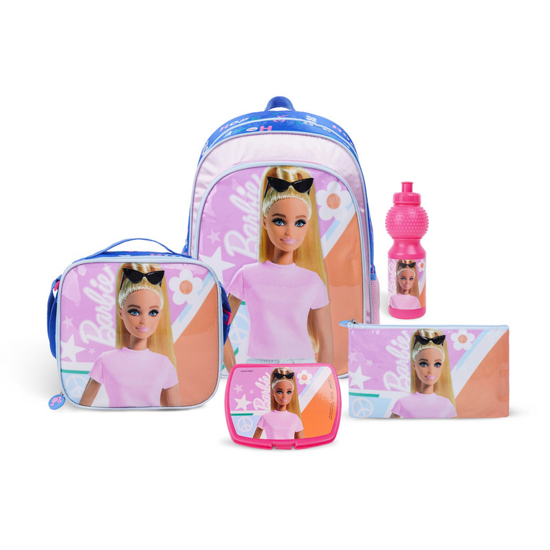 Mattel Games - 5-In-1 Backpack, Lunch Bag, Water Bottle, Pencil Case & Lunch Box Set - Barbie Hope, Love, Unity