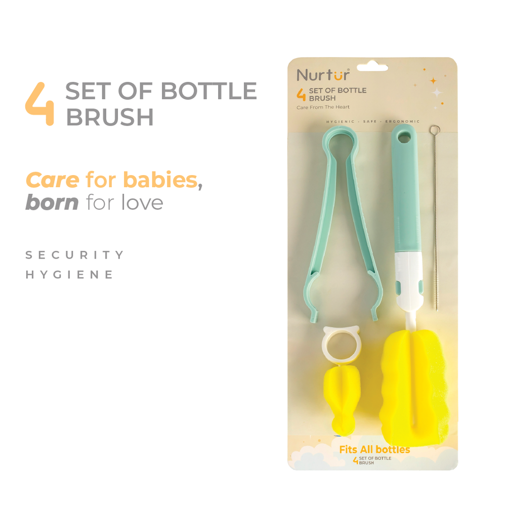 Nurtur Cozi - 4-in-1 Baby Bottle Brush with Teat Brush & Sterile Tongs