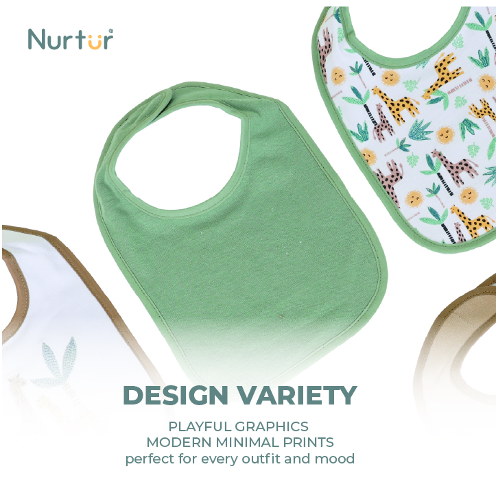 Nurtur Cozi - Baby Milk Feeding Bibs - Terry Cotton - Pack of 5 - Multicolor