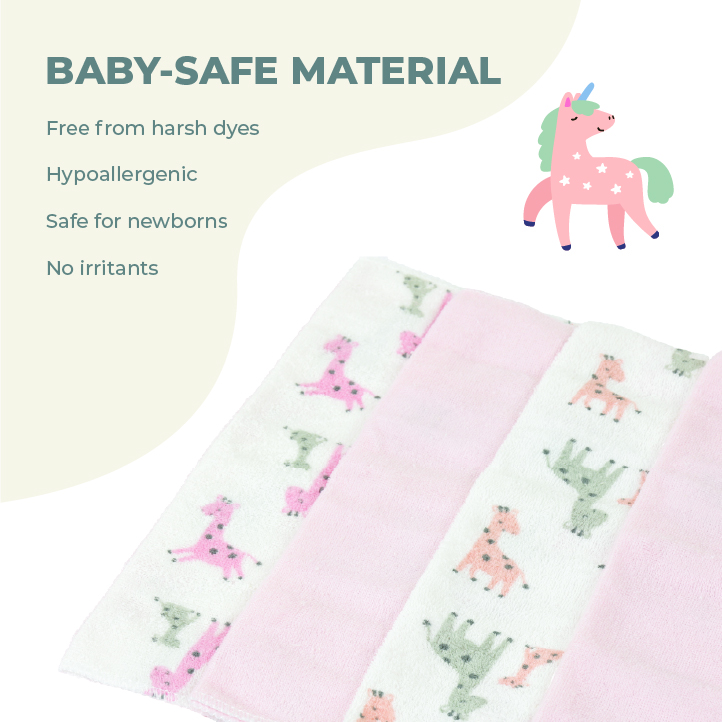 Nurtur Cozi - Baby Wash Cloths - Terry Cloth - Pack of 5 - Pink/Multicolor