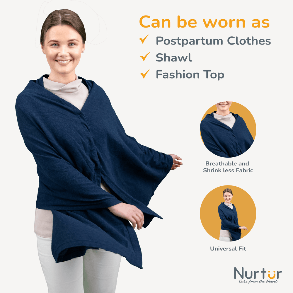 Nurtur - Cotton Maternity Poncho - Blue - Free Size