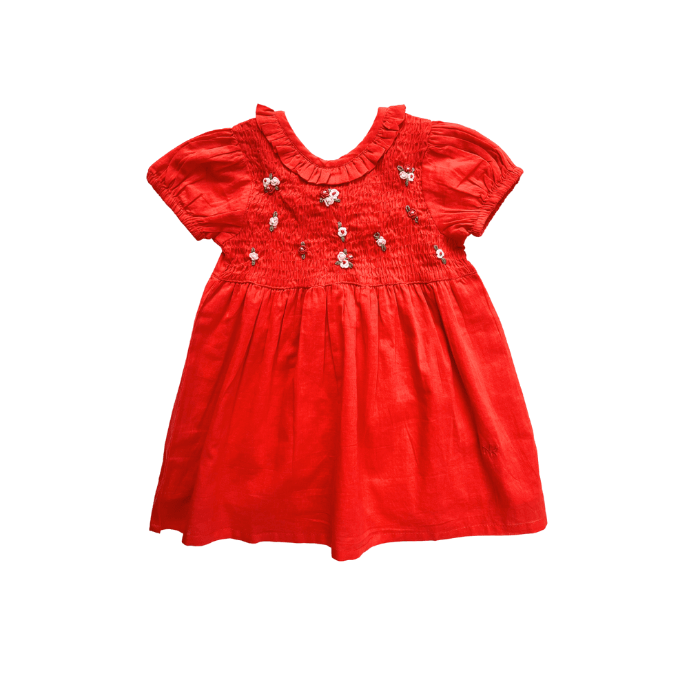 Next of Kin - Lilah Smocked Embroidered Dress - Red