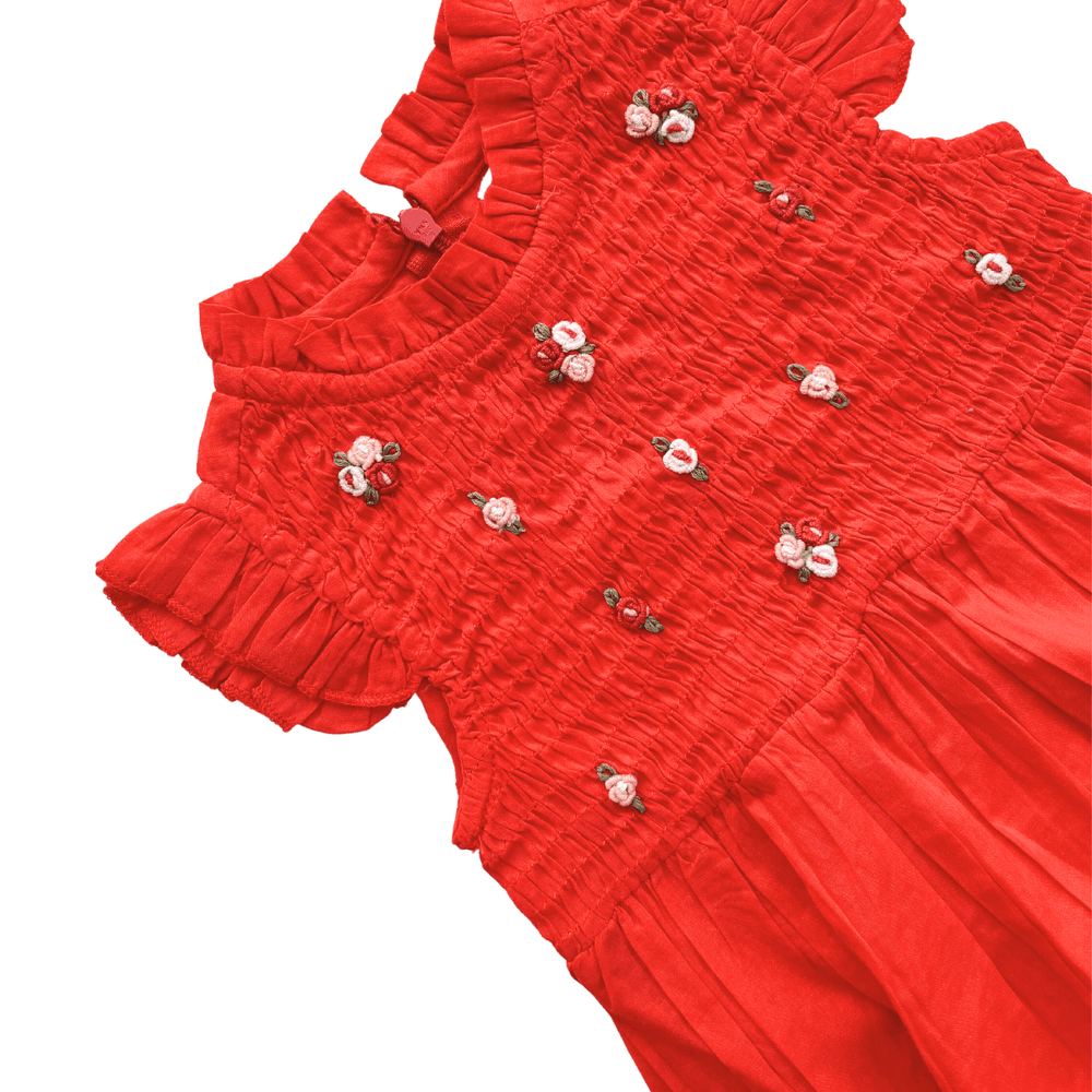 Next of Kin - Sienna Smocked Embroidered Jumpsuit - Red