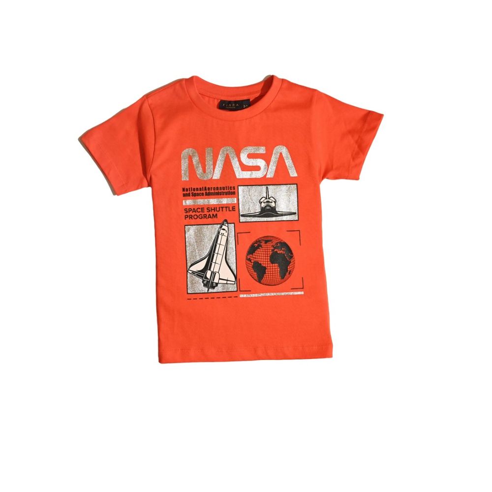 هوليوود ماجيك - طقم تي شيرت ناسا مع شورت - برتقالي وبني - قطعتين