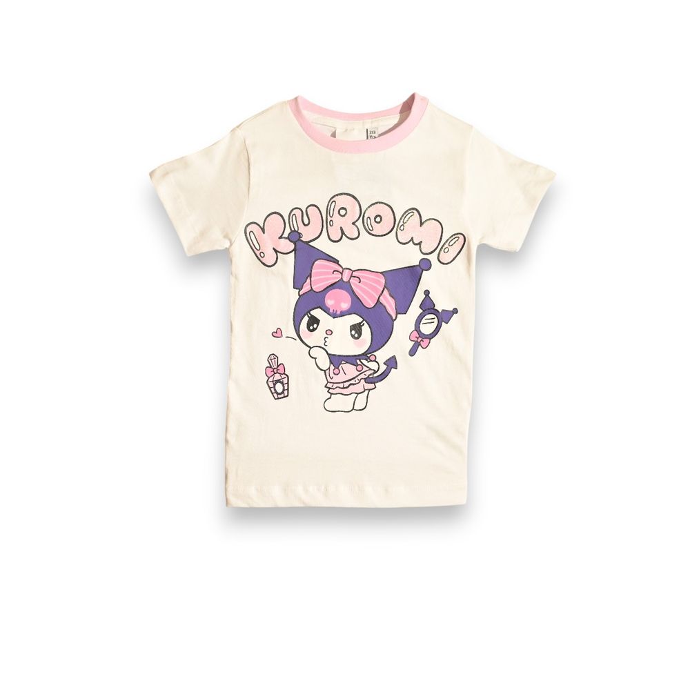 Kuromi - 2pc-Set - Girls' Printed Short Sleeves T-Shirt & Shorts - Light Pink
