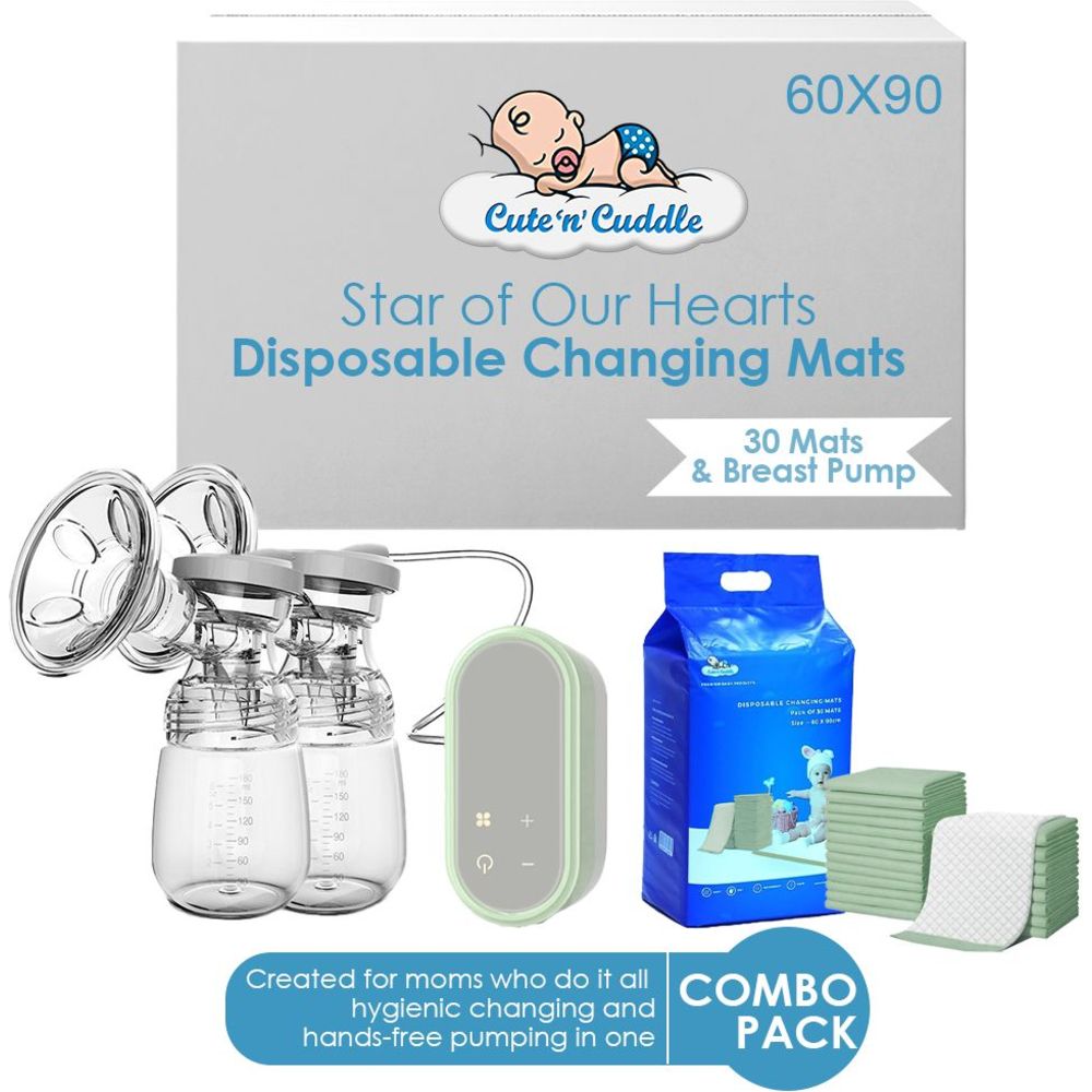 Cute 'n' Cuddle - Double Electric Breast Pump With Disposable Changing Mats - Green - 30 Pcs