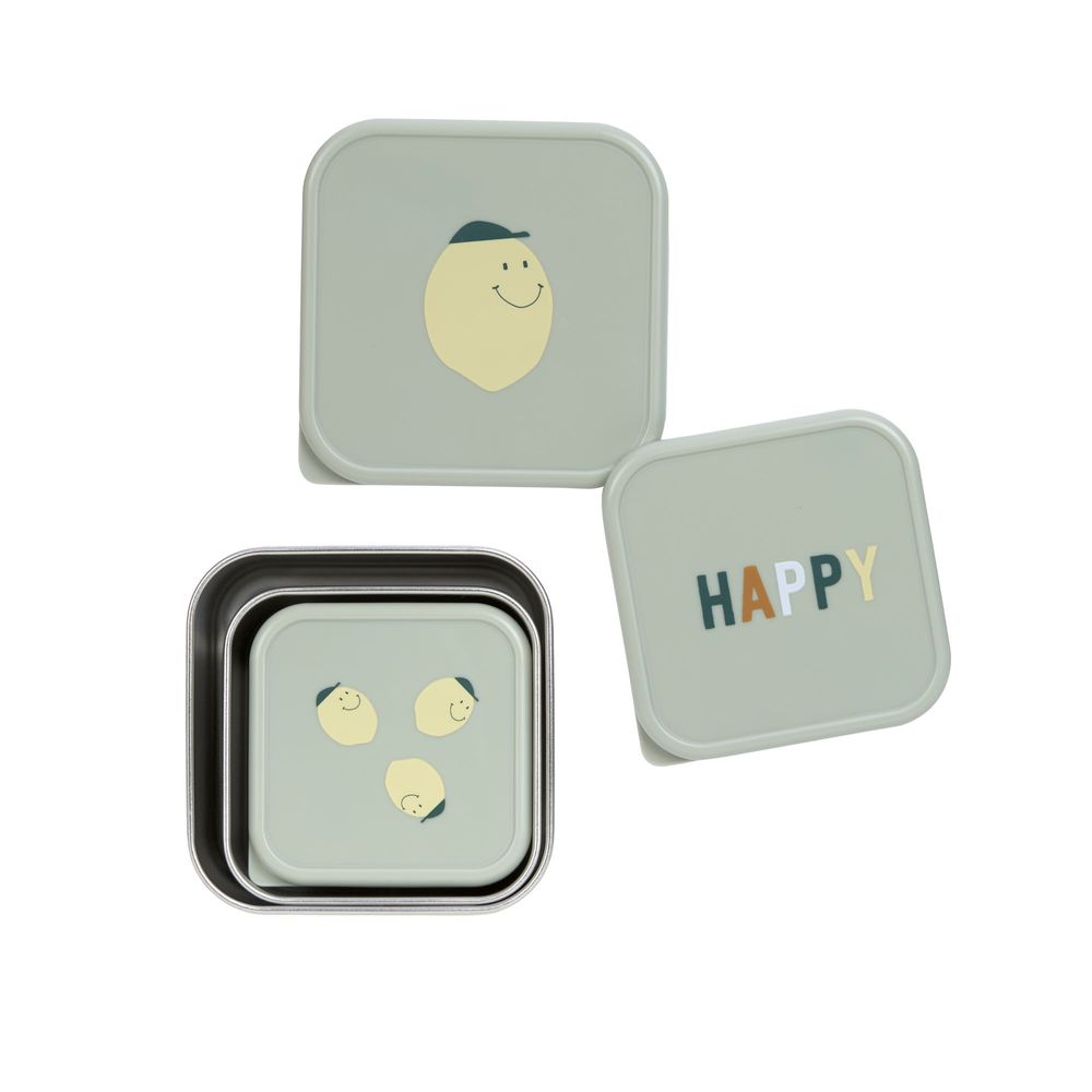 Lassig - Stainless Steel Snack Box Set - Happy Fruits Lemon - 3 Pcs