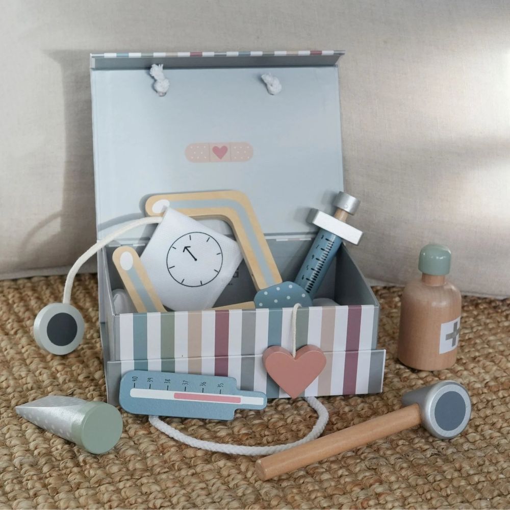 جابادابادو - شنطة ألعاب الطبيب الخشبية - 9 قطع - رمادي