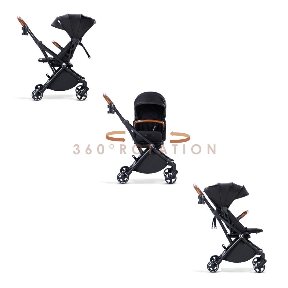 Teknum - Compacto Auto Fold 360 Degree Reversible Stroller - Black