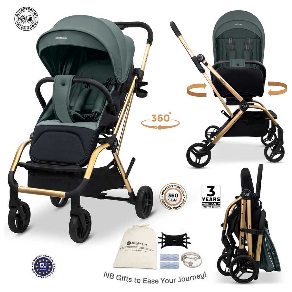 نيوبريز - عربية أطفال أوكتا قابلة للعكس بزاوية 360 درجة، عربية سفر مدمجة - رمادي