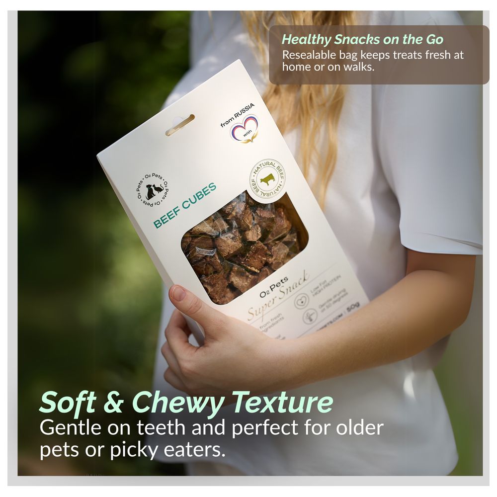 O2 Pets - Super Snack Dog Treats - Beef Cubes - 50 gm