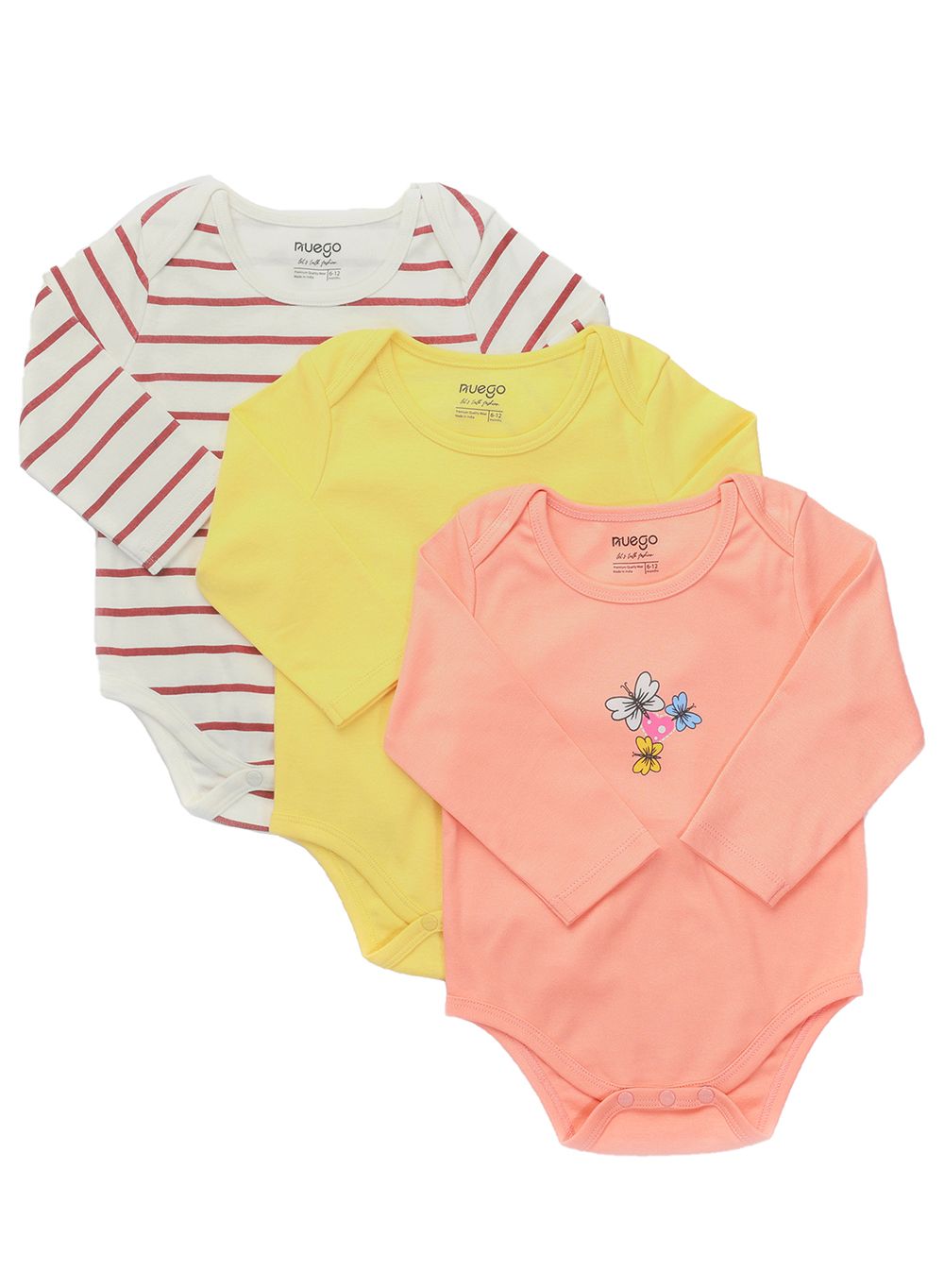 Nuego - 3pc-Set - Baby Girl Bodysuits - White/YelloWithPink