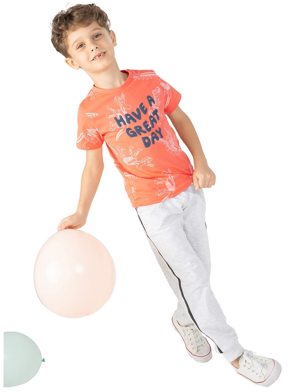 نويجو - تي شيرت ولادي - ديناصور - برتقالي 