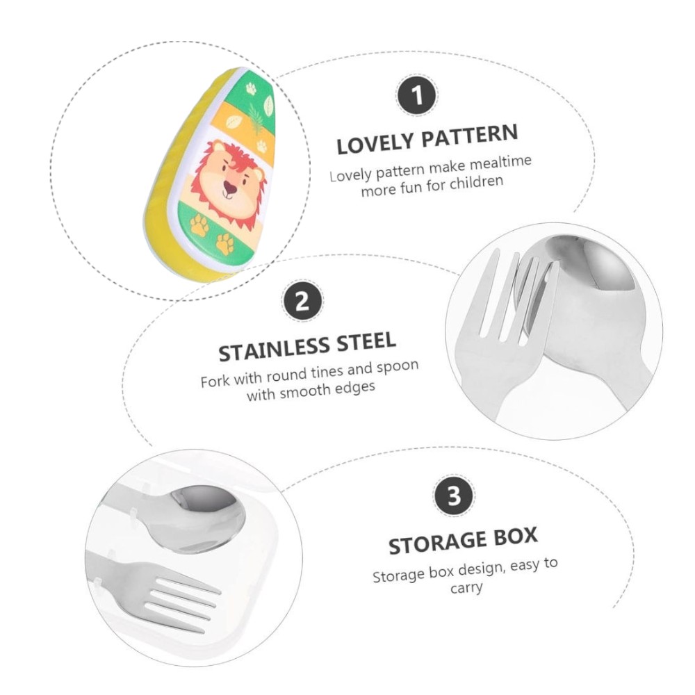 Doodle Kiddo - Kids Cutlery Set With Case - Lion - 2pcs