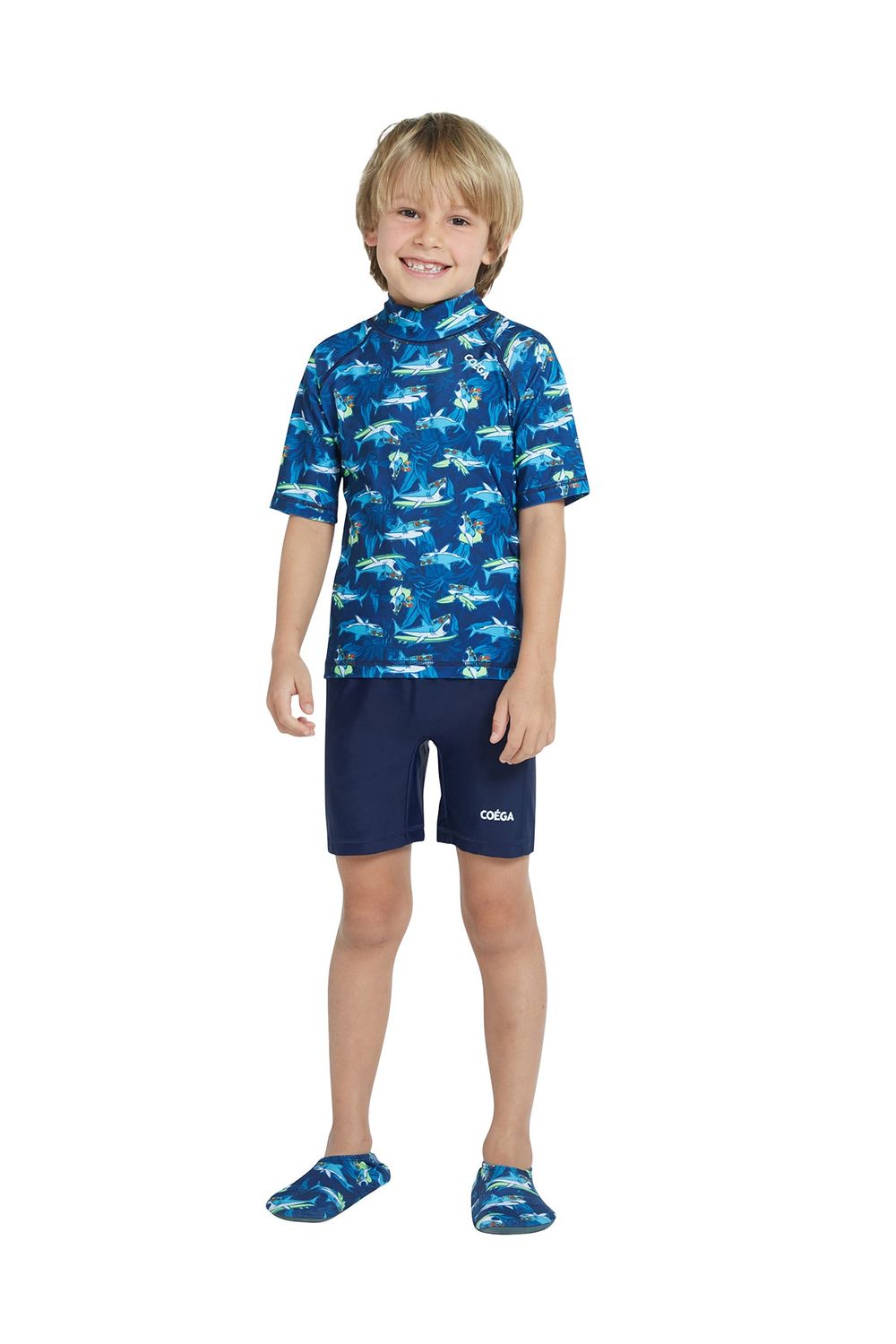Coega Sunwear - 2pc-Set - Boys' Rashguard & Swim Shorts - Navy Sharks