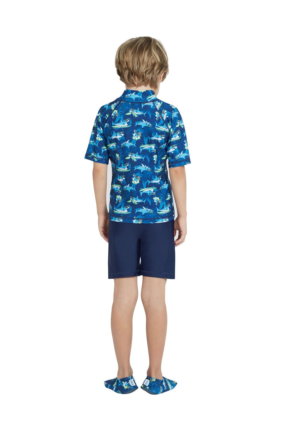 Coega Sunwear - 2pc-Set - Boys' Rashguard & Swim Shorts - Navy Sharks