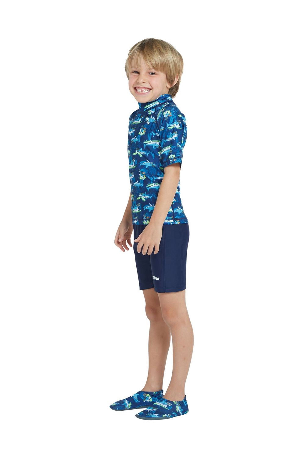 Coega Sunwear - 2pc-Set - Boys' Rashguard & Swim Shorts - Navy Sharks