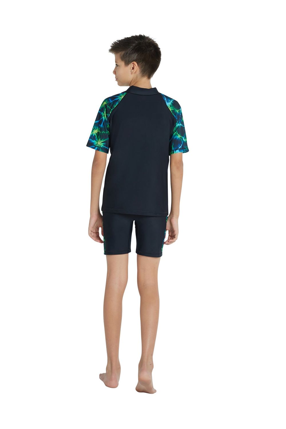 Coega Sunwear - 2pc-Set - Boys' Short Sleeves Rashguard & Swim Shorts - Nero Green Tie Dye