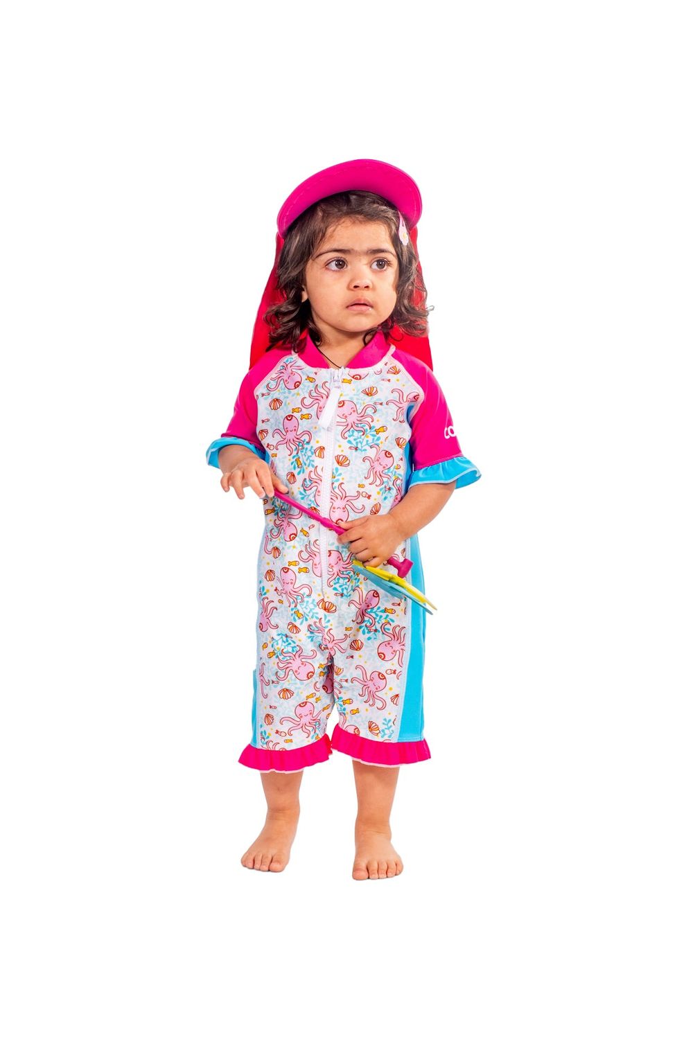 ملابس الشمس كويغا - ملابس سباحة للبنات - أخطبوط - زهري