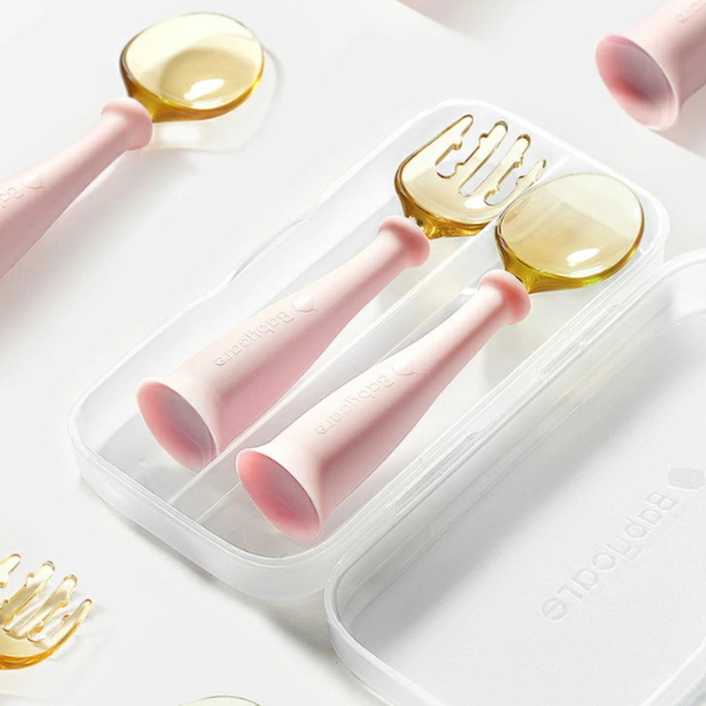 بيبي كير - طقم ملعقة وشوكة - وردي