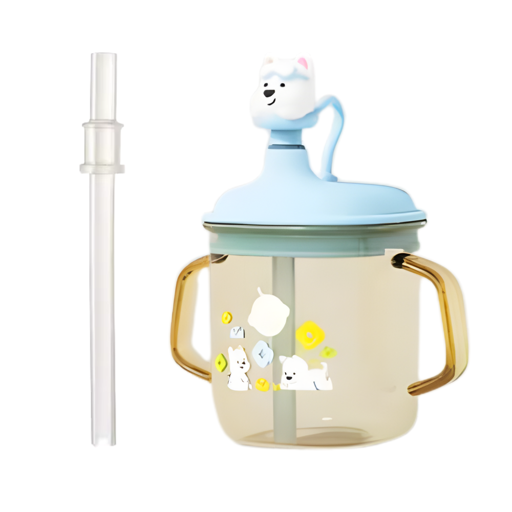 Babycare Puppy Design Milk Cup With Straw - Blue - 330 ml