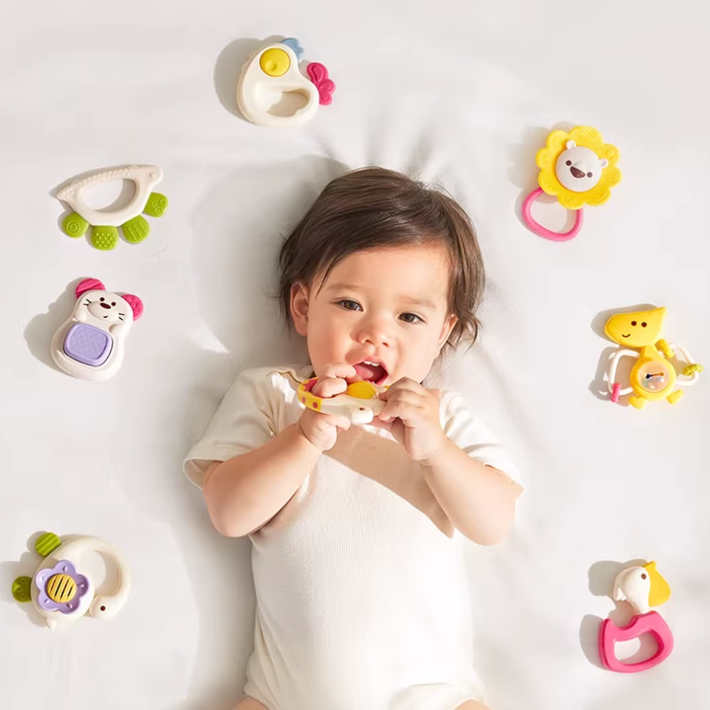 Babycare - Rattle Teether Set - Multicolor - 8 Pcs
