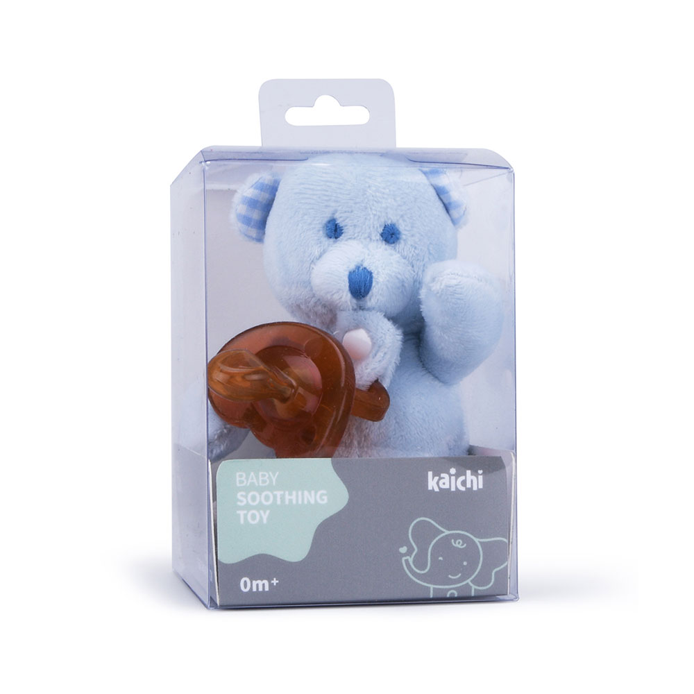 Babycare - Bear Plush Soothing Toy With Silicone Pacifier - Blue/Brown