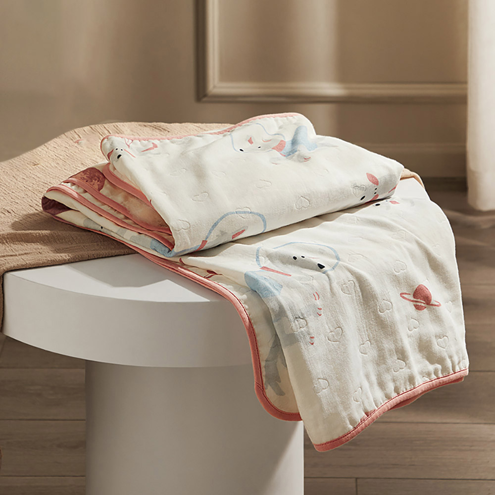 Babycare - Cotton Gauze Space Chai Puppy Blanket - Pink/White