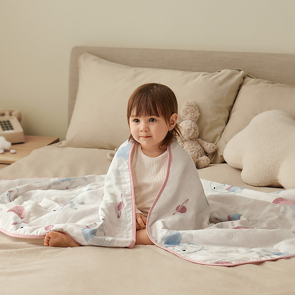 Babycare - Cotton Gauze Space Chai Puppy Blanket - Pink/White