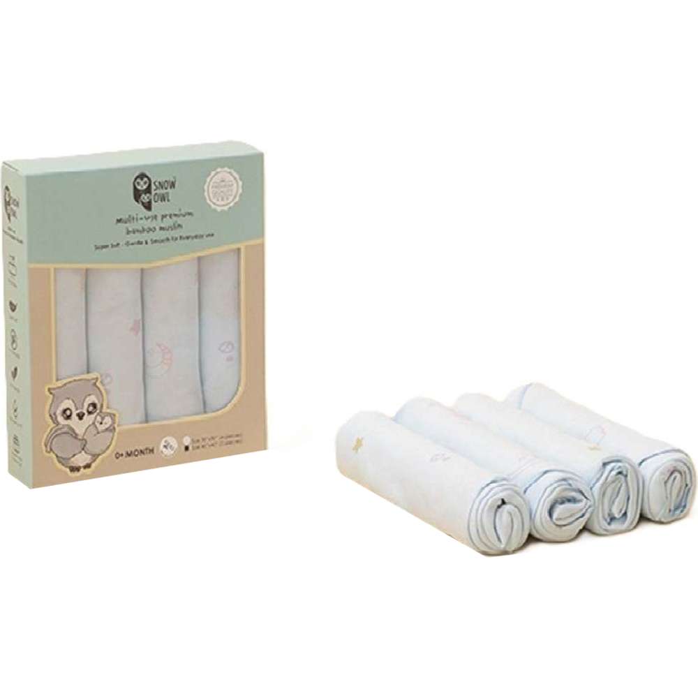 سنو أول - مجموعة من 4 قطع - قماش موسلين من الخيزران متعدد الاستخدامات - سماء جميلة