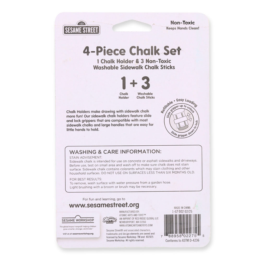 Sesame Street - Chalk Holder & Sidewalk Chalk Sticks Set - 4 Pcs
