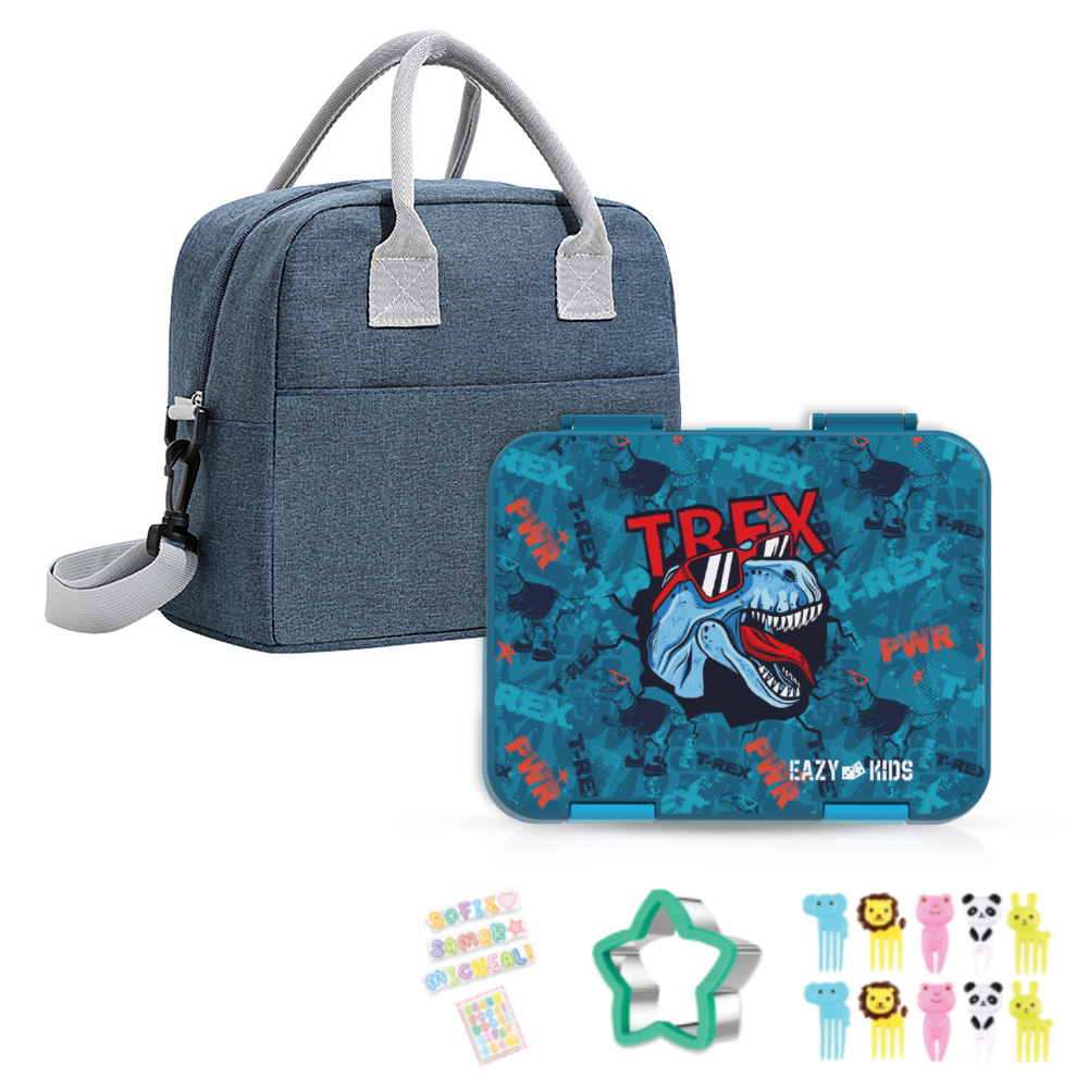 Eazy Kids - Bento Lunch Box And Bag With Accessory Set - T-Rex