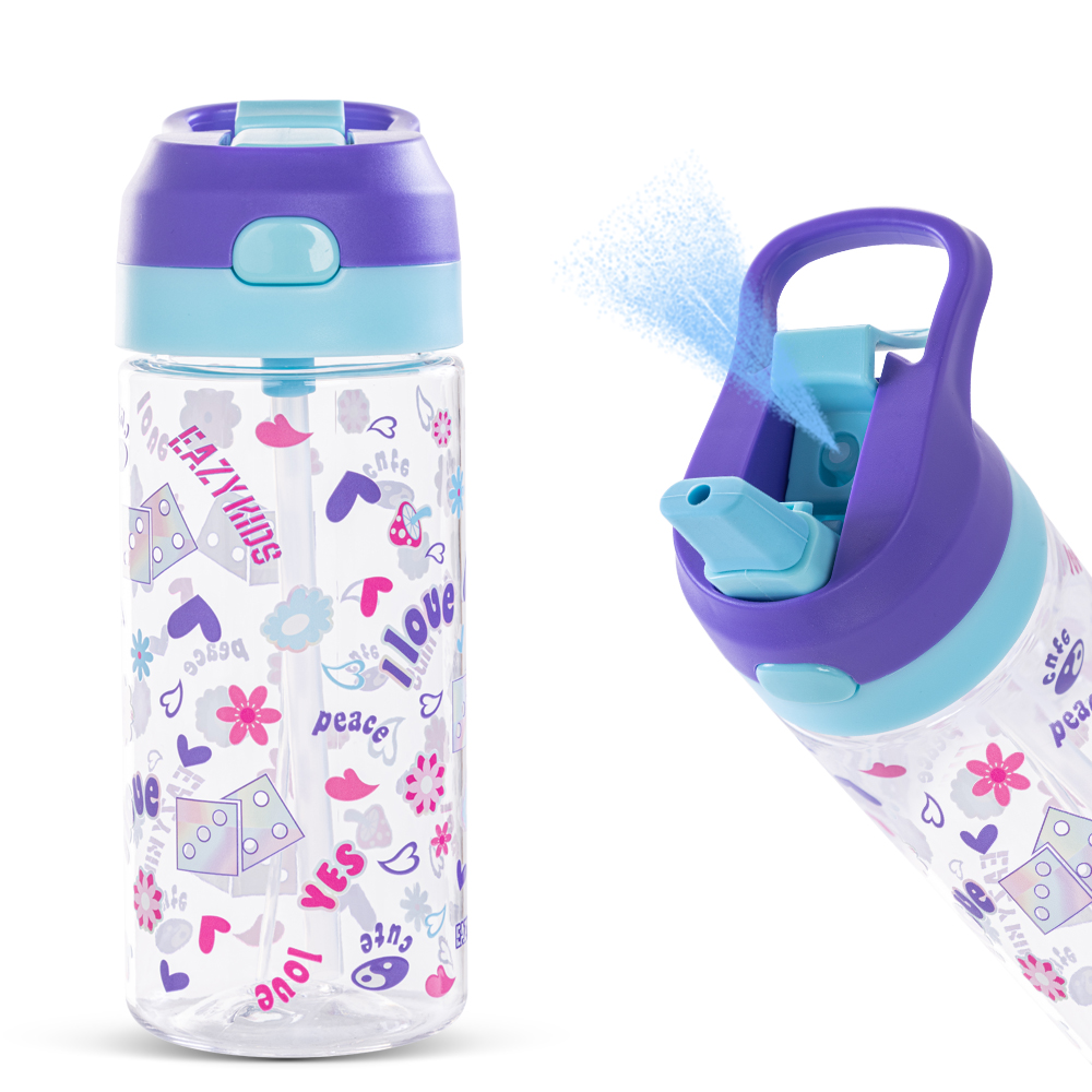 Eazy Kids - 3 Compartment 800ml Stainless Steel Bento Lunch Box with Water Bottle 500ml - Floral Purple