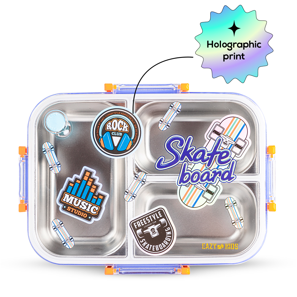 إيزي كيدز - صندوق غداء بينتو ستانلس ستيل 800 مل - 3 أقسام مع زمزمية 500 مل - بنفسجي