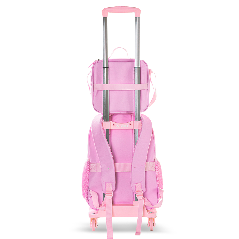 Eazy Kids - Girl's Backpack with Trolley, Pencil Case & Lunch Bag Set - Sugar Pop Pink