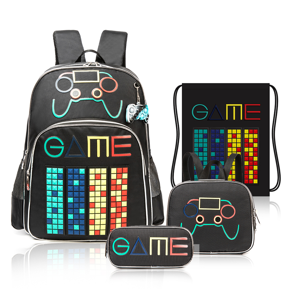 Eazy Kids - Boy's Backpack, Pencil Case, Lunch Bag & Sackpack With Headset Set - Gen Z Gamer - 5 Pcs