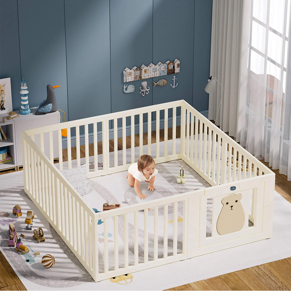 Little Story - 4-in-1 Playpen With Bookshelf, Toy Storage And Playhouse - White