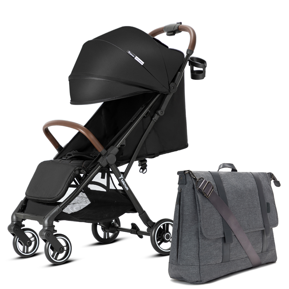 Teknum - Travel Explorer 2 Autofold Stroller & Men's Diaper Handbag Set - Black
