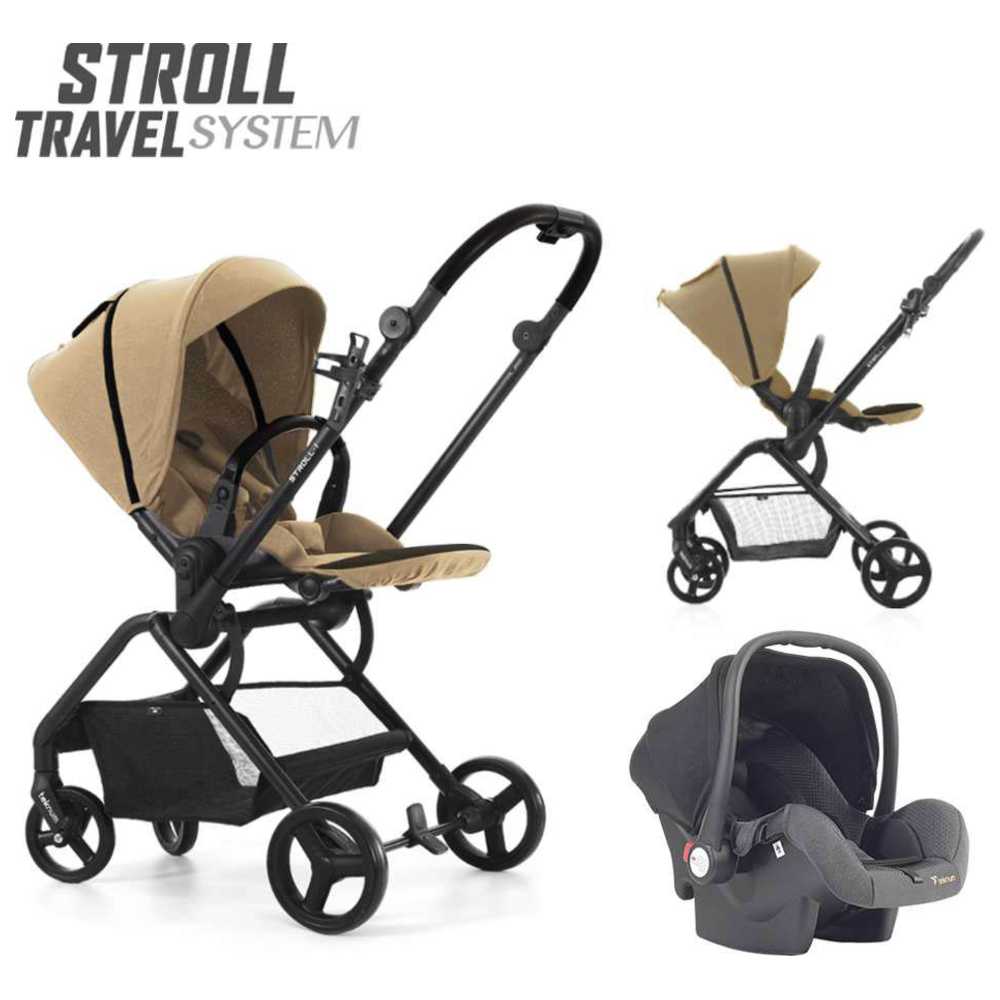 Teknum - Stroll-1 Travel System With Reversible Stroller and Baby Car Seat - Khaki