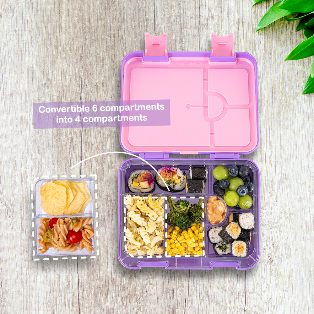 Eazy Kids - 6 & 4 Convertible Bento Lunch Box Set - Butterfly Purple