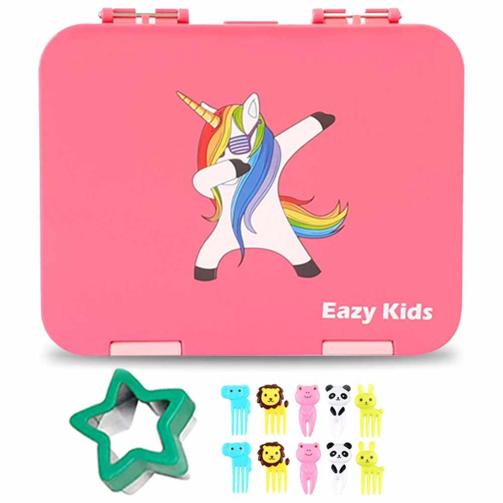 Eazy Kids - Personalized 4/6 Convertible Bento Lunch Box Set - Unicorn Pink