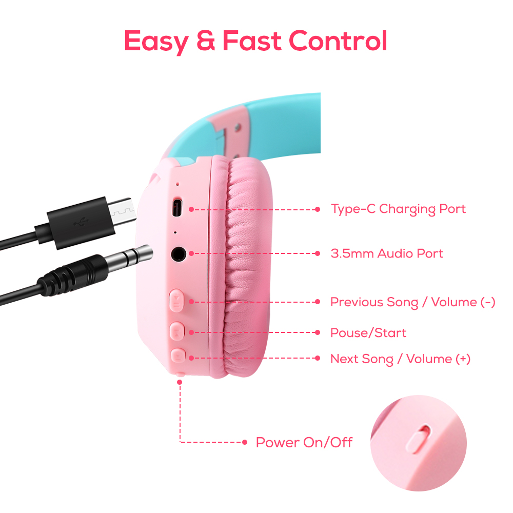 Eazy Kids - Bluetooth 5.4 Wireless Headset - Pink