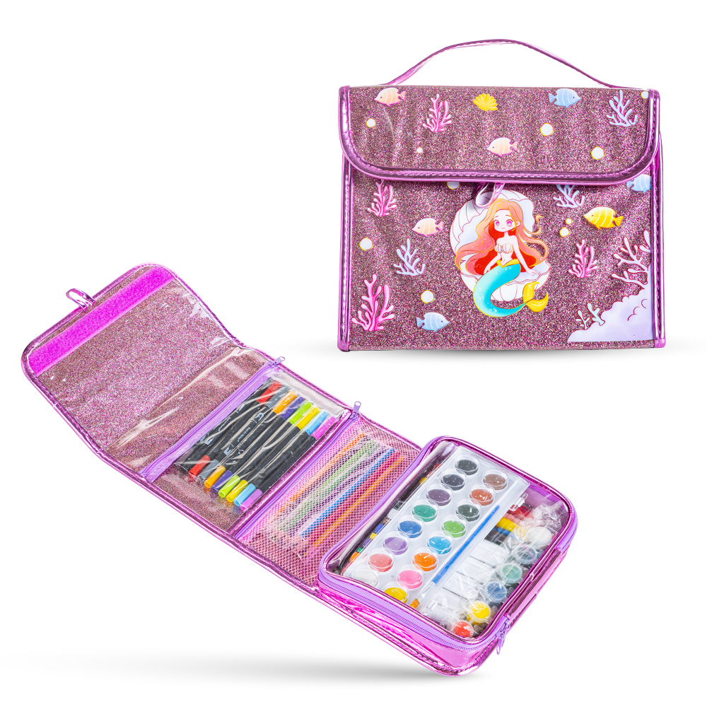 Eazy kids - Art Supplies Carrying Case - Mermaid - Pink - 82 Pcs