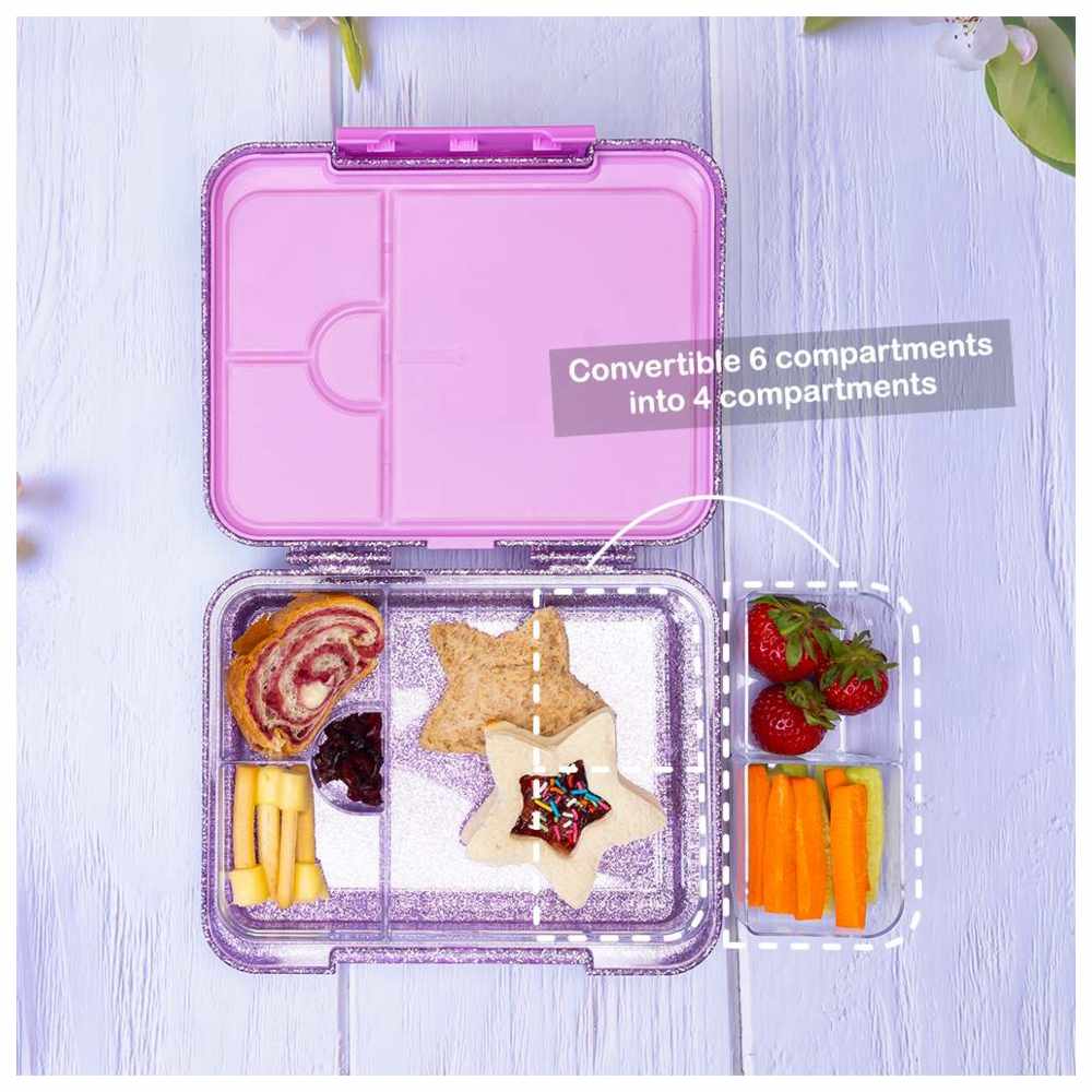 Eazy Kids - Personalized 4/6 Convertible Bento Lunch Box - Glitter Purple