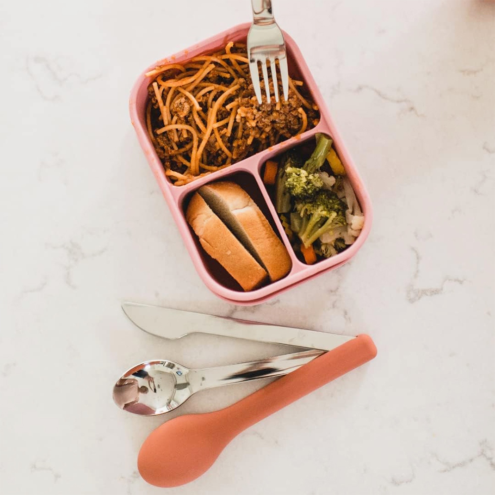 إيزي كيدز - أدوات المائدة مع حافظة سيليكون - زهري - 3 قطع