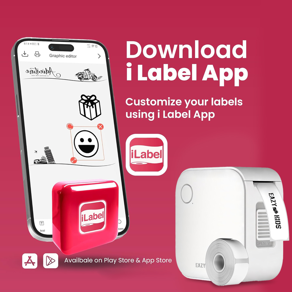 Eazy Kids - Mini Label Maker Printer with 180 Label Roll - White