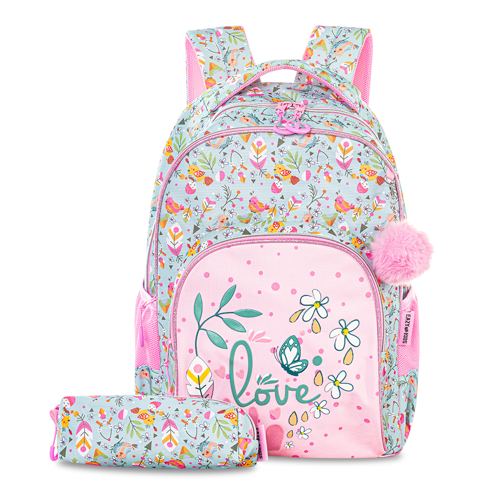 Eazy Kids - School Bag With Pencil Pouch - Love Pink - 17-Inch/43.5cm